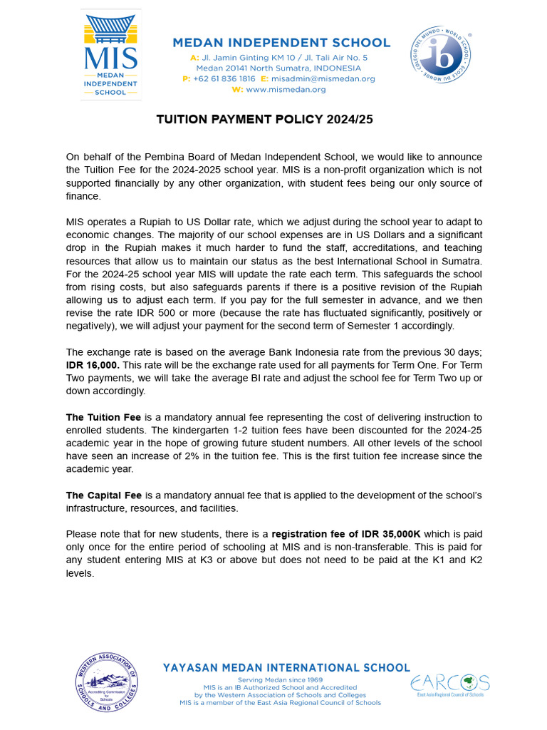 2024 25 Tuition Fee Policy | PDF | Payments | Educational Stages