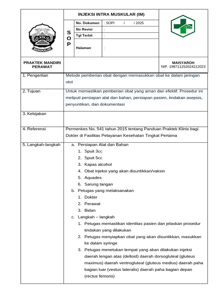 Panduan Injeksi Intra Muskular IM | PDF