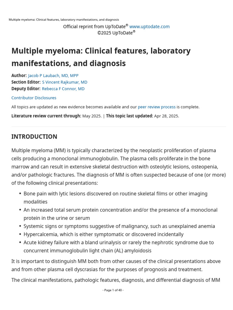 Clinical Features of Multiple Myeloma | PDF | Multiple Myeloma | Anemia