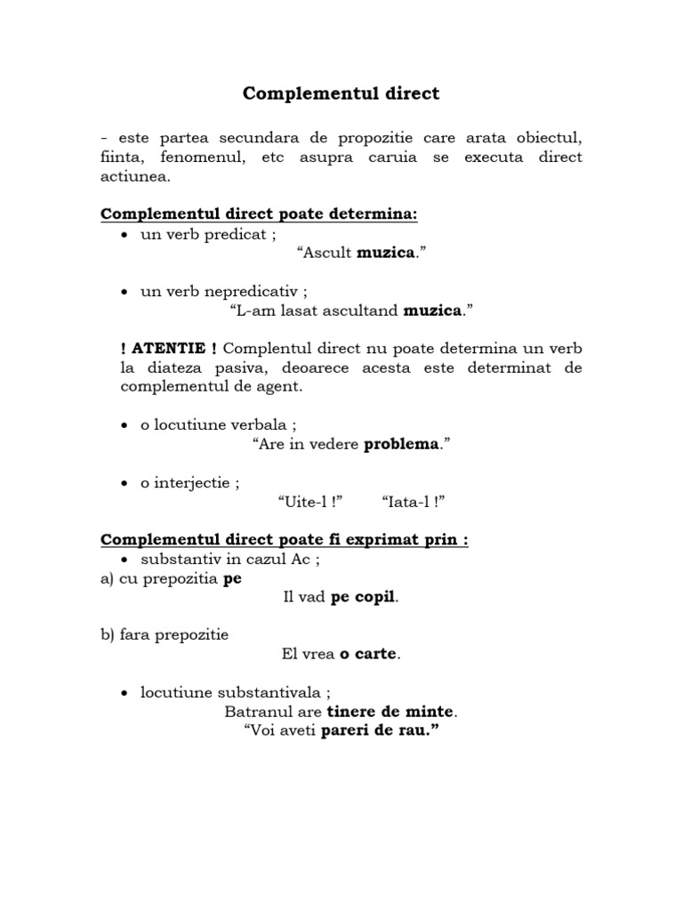 Complementul Direct + Completiva Directa | PDF