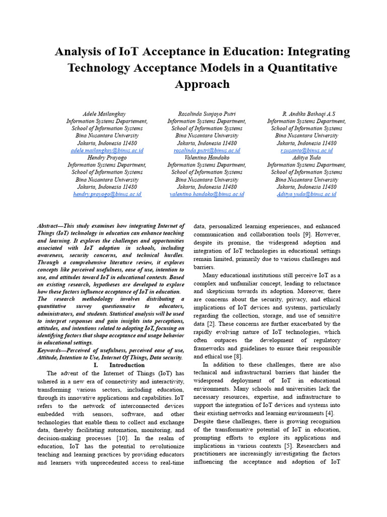Analysis of IoT Acceptance in Education | PDF | Internet Of Things ...