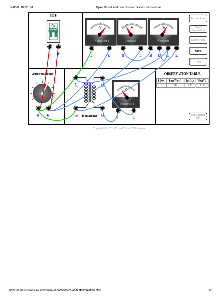 Transformer Circuit Test Simulation | PDF