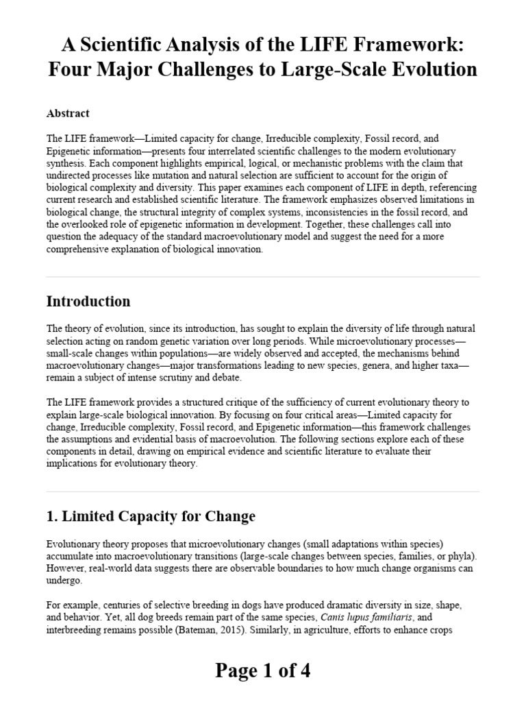 LIFE Framework: Challenges to Evolution | PDF | Evolution | Epigenetics