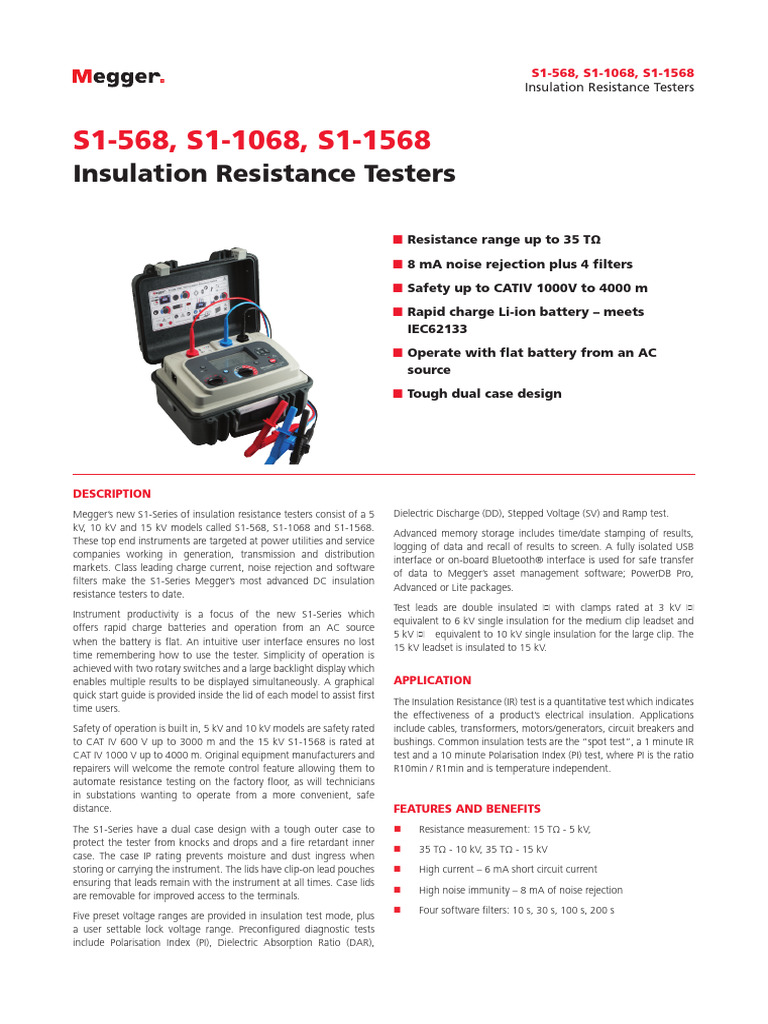 Megger S1-Series Insulation Testers | PDF | Insulator (Electricity ...