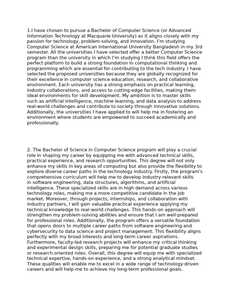 Supporting Statement For Aus Scholarship | PDF | Computer Science ...