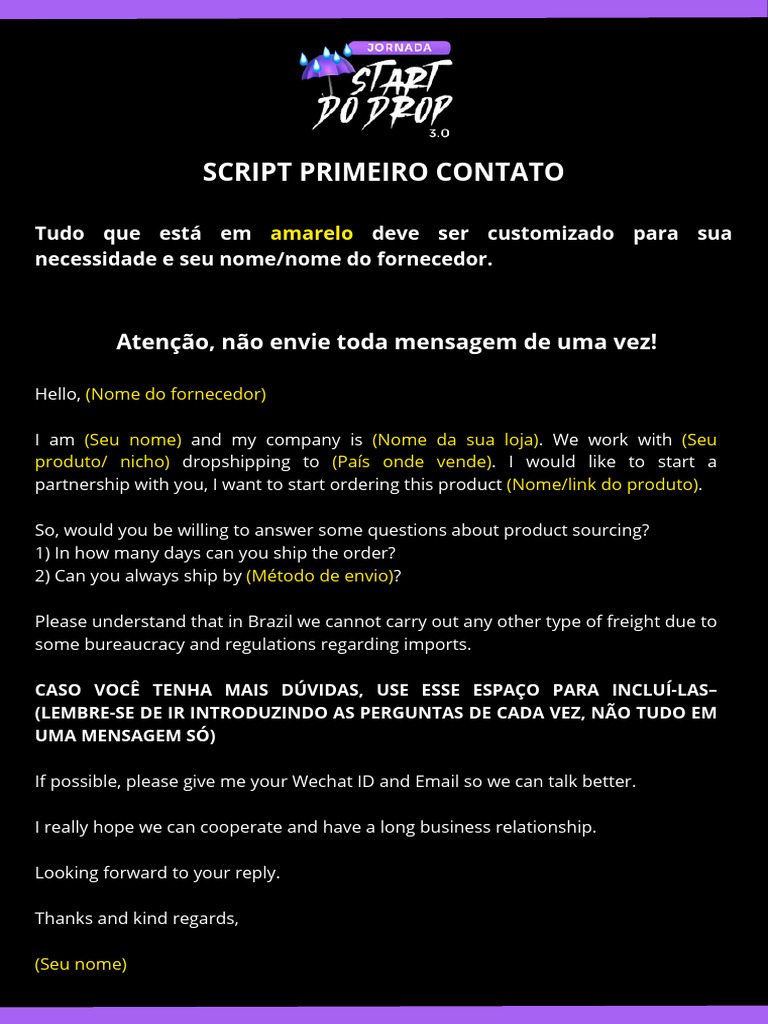 Script Primeiro Contato Jornada | PDF