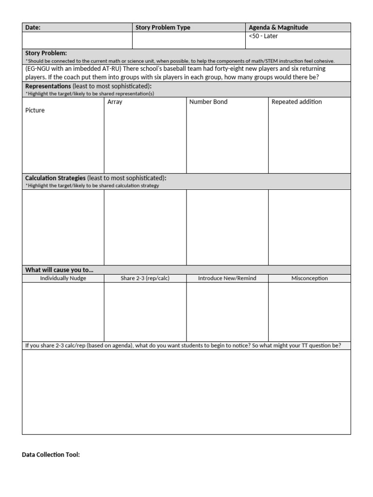 Math Story Problem Analysis Template | PDF