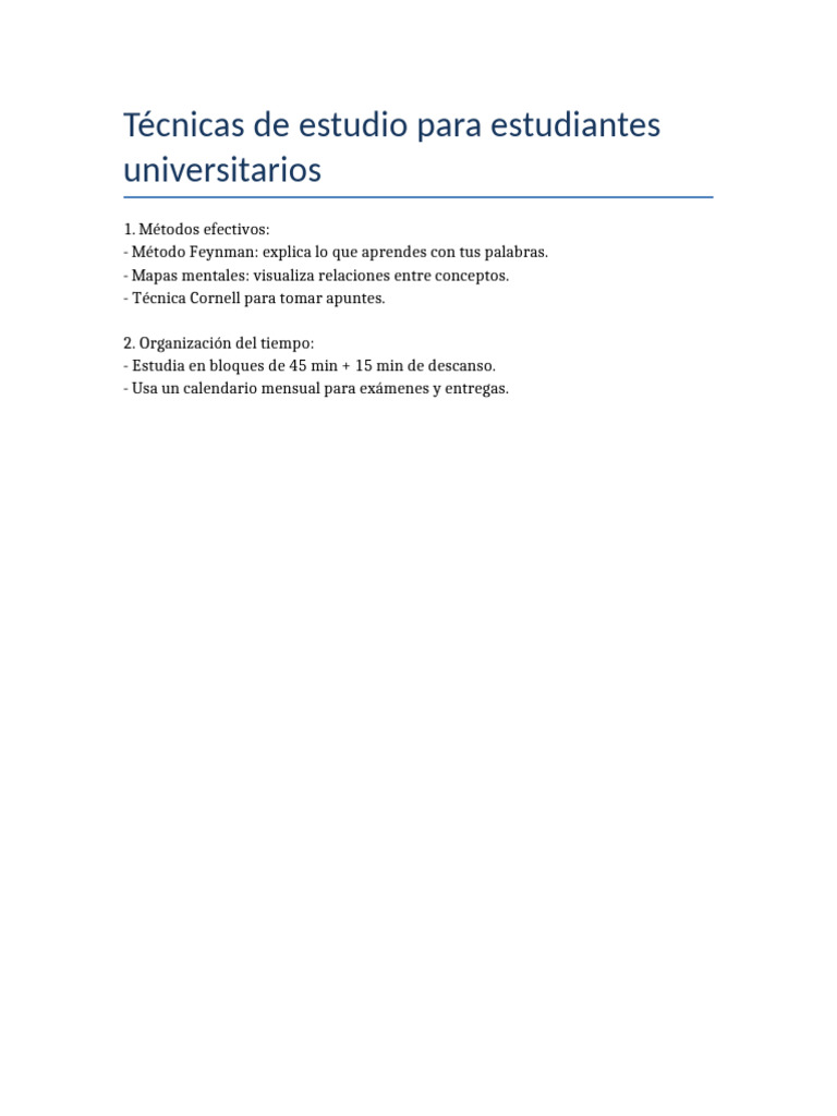 Técnicas de Estudio para Estudiantes Universitarios | PDF