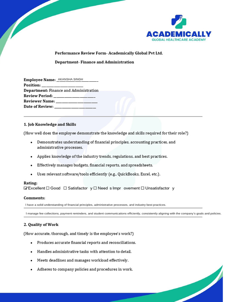 Finance Performance Review Template | PDF | Goal | Regulatory Compliance