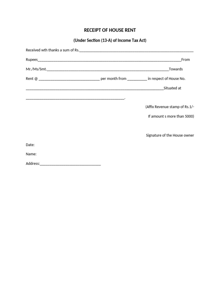 House Rent Receipt Template | PDF