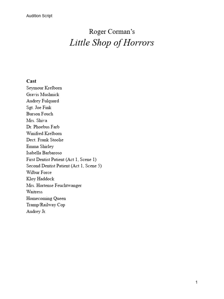Little Shop of Horrors Audition Script | PDF