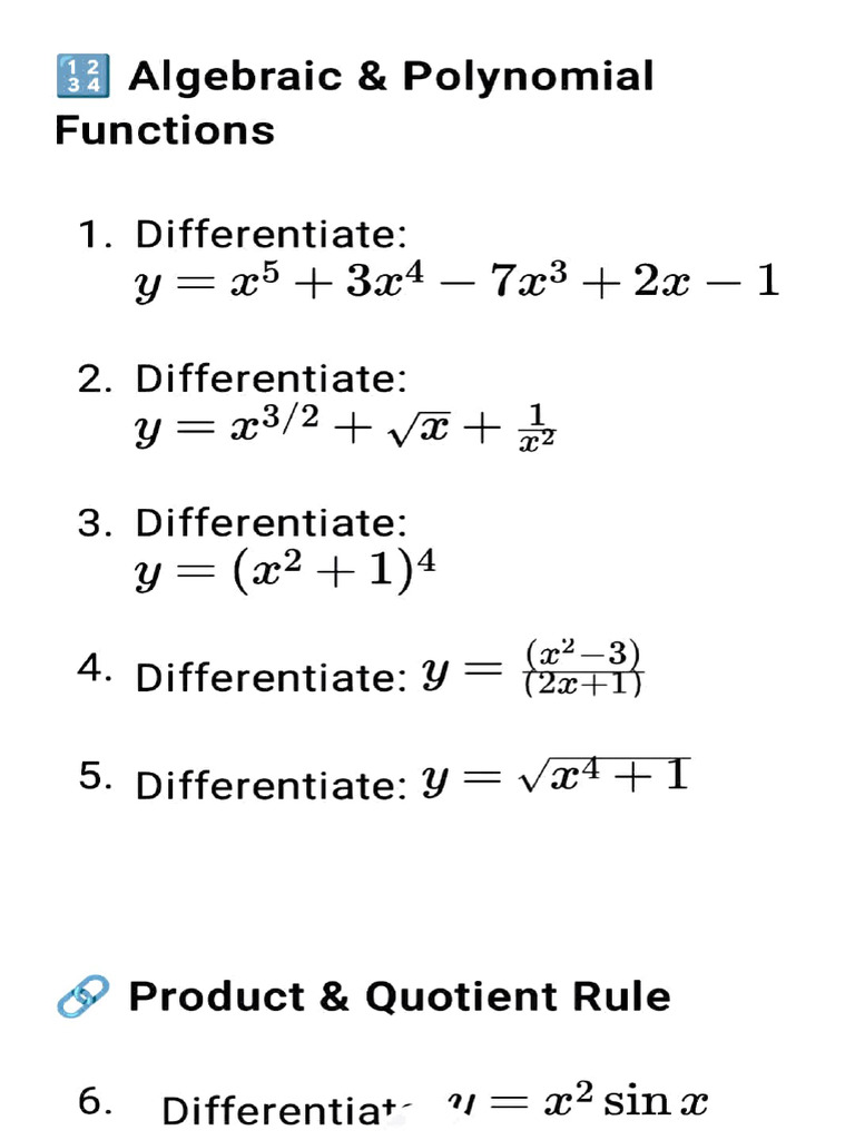 Comprehensive Guide to Differentiation | PDF