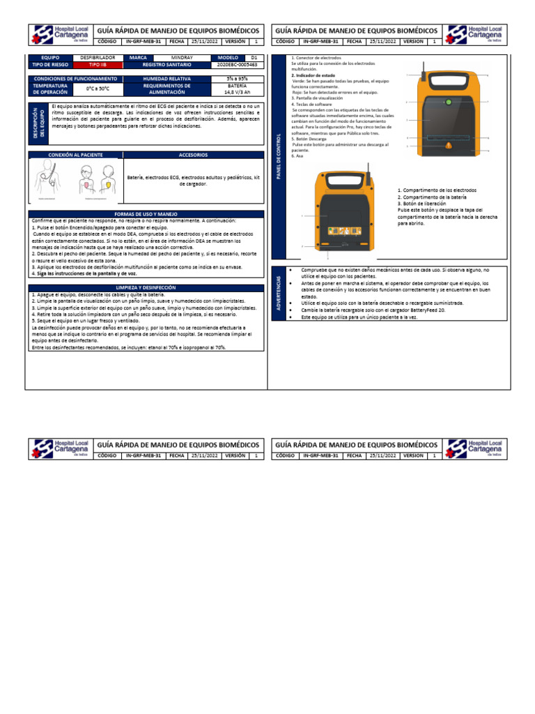 Manejo del Desfibrilador Mindray D1 | PDF