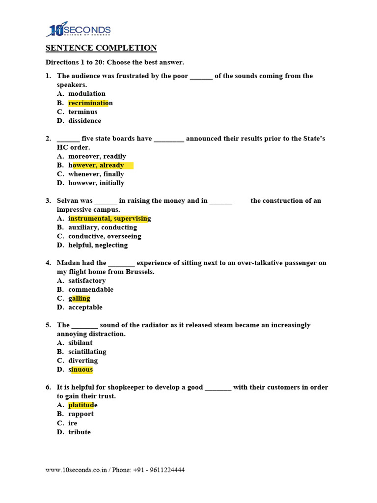 Sentence Completion 20-Student (1) - Edited | PDF