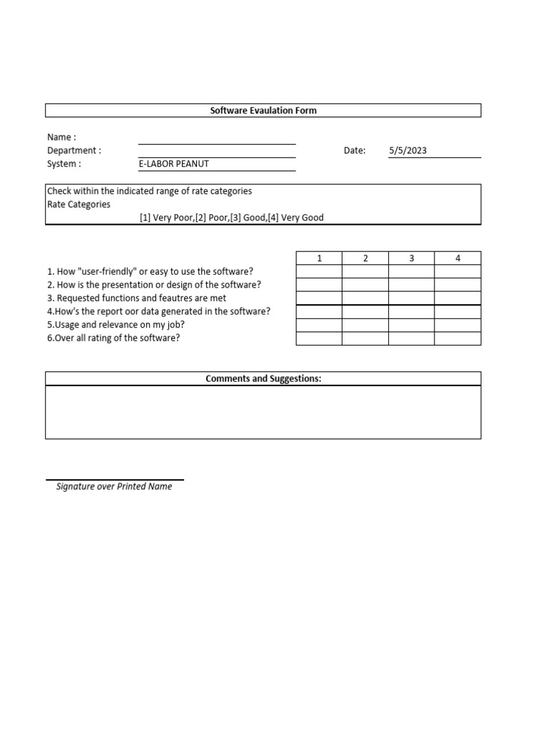 Software Evaluation Form Template | PDF