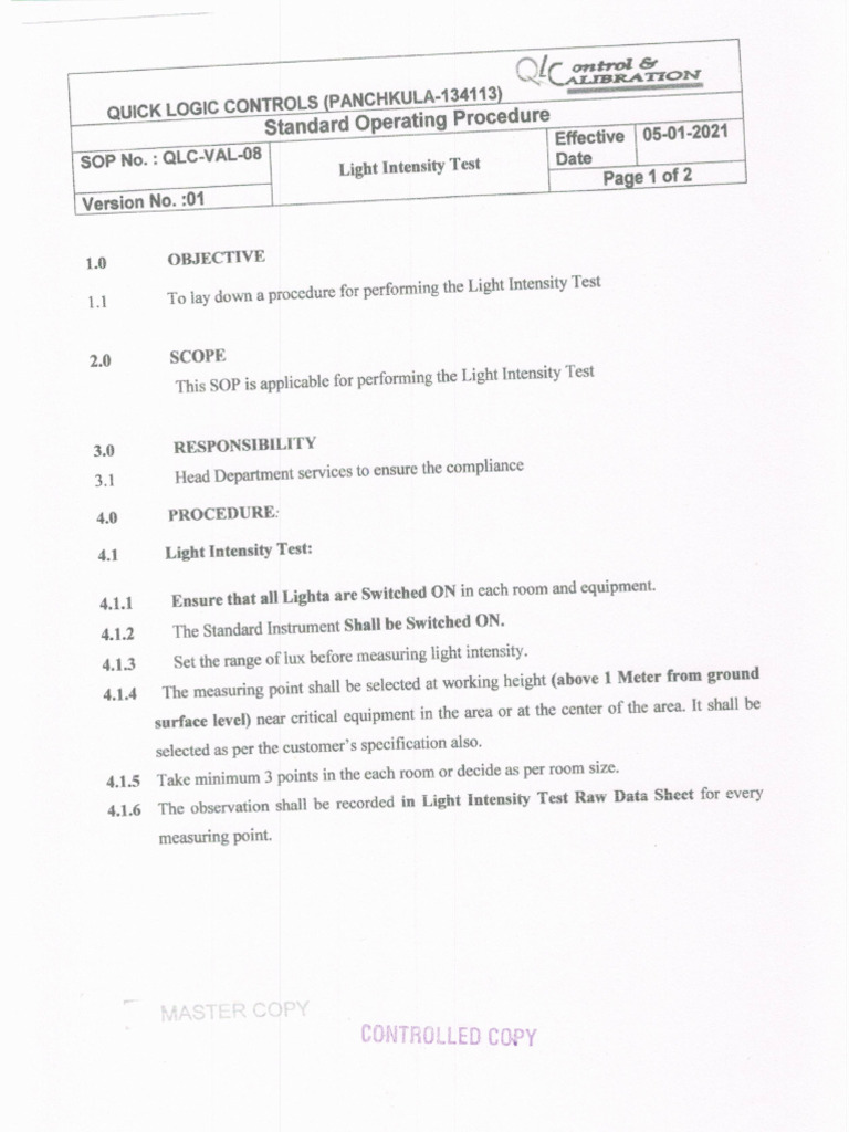 Light Intensity Test | PDF
