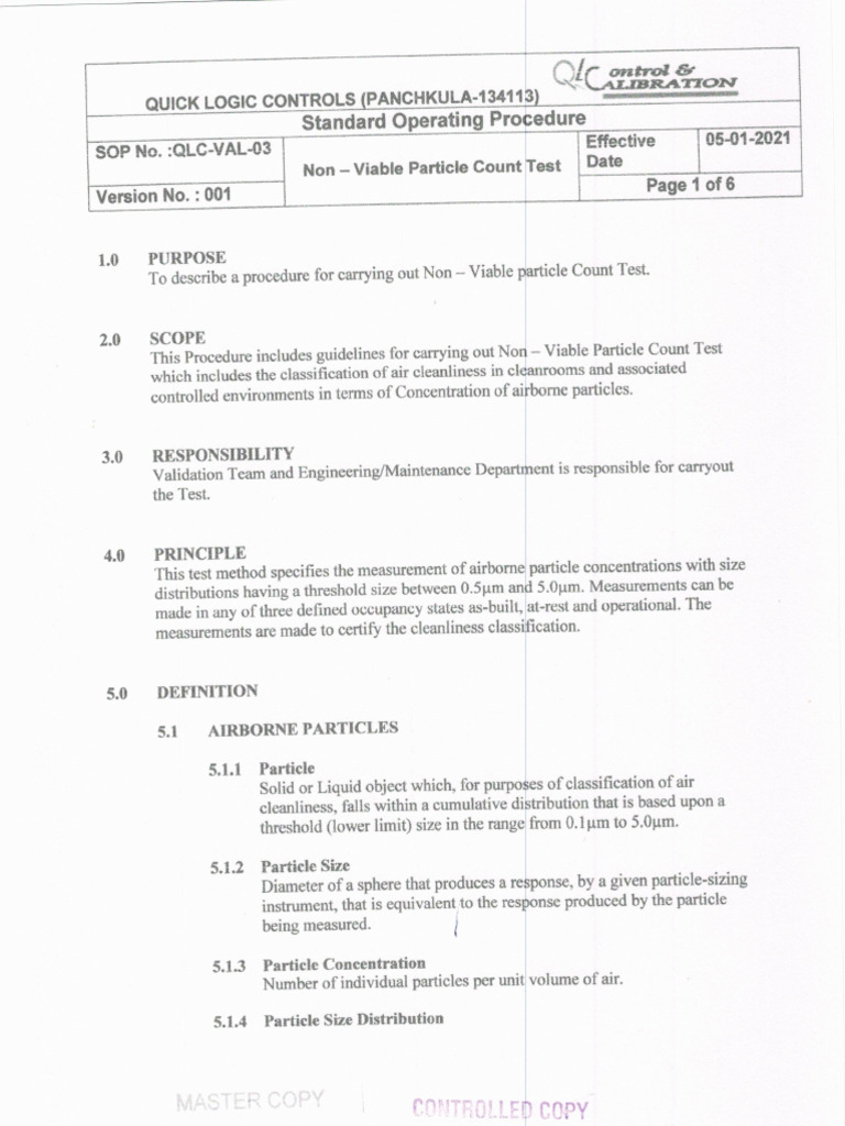 Non-Viable Particle Count Test | PDF
