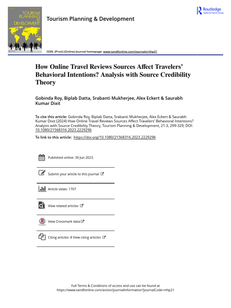 Impact of Online Review Credibility on Travel Intentions | PDF ...