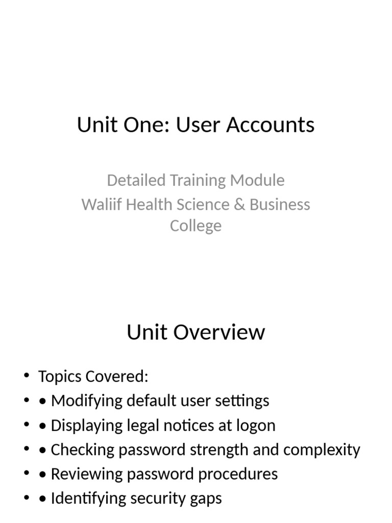 Unit One User Accounts Full Detail Presentation | PDF | Password | Software