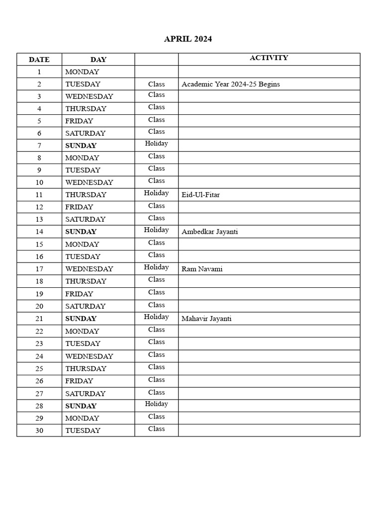2024-25 Academic Year Calendar | PDF