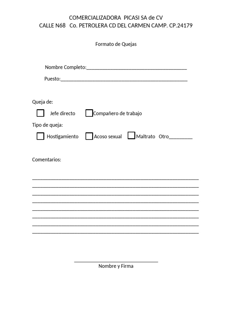 Carta de Queja Laboral Ejemplo | PDF