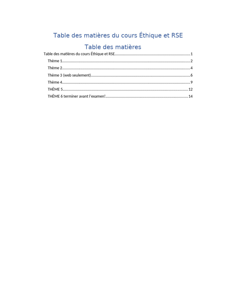 Cours sur l'Éthique et la RSE : Table des Matières | PDF ...