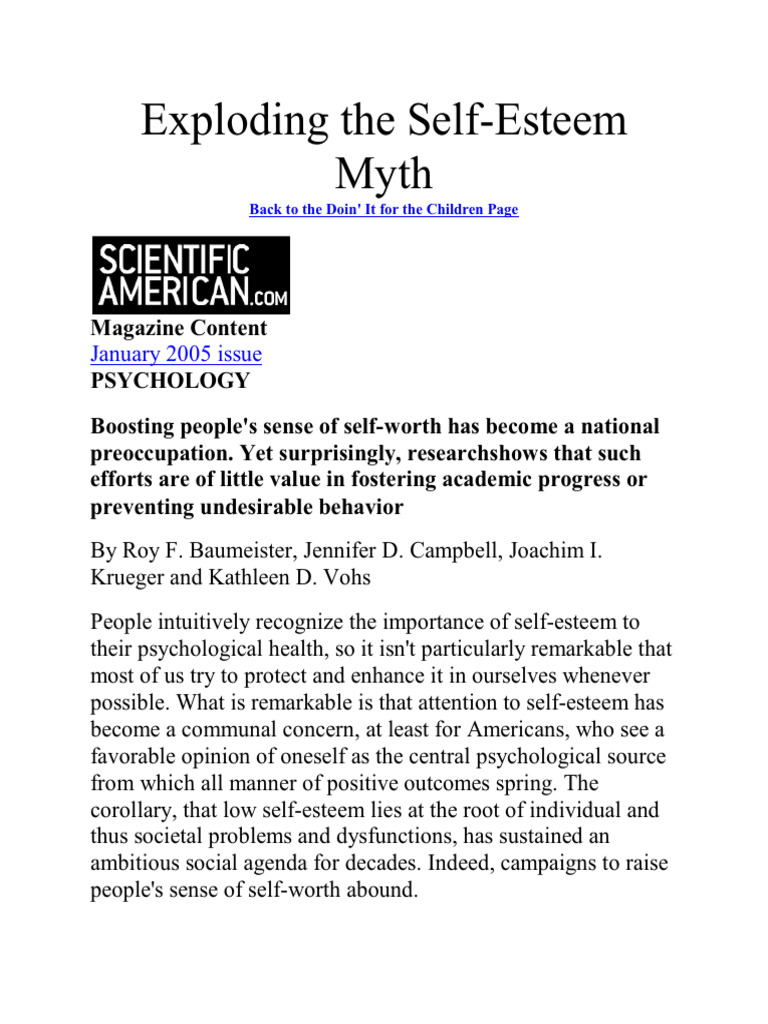 Exploding The Self Esteem Myth | PDF