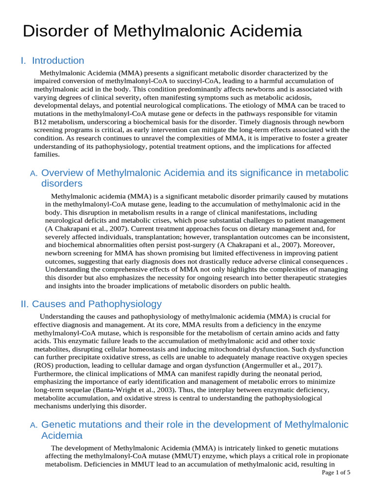 Methylmalonic Acidemia Overview and Management | PDF | Mental Disorder ...
