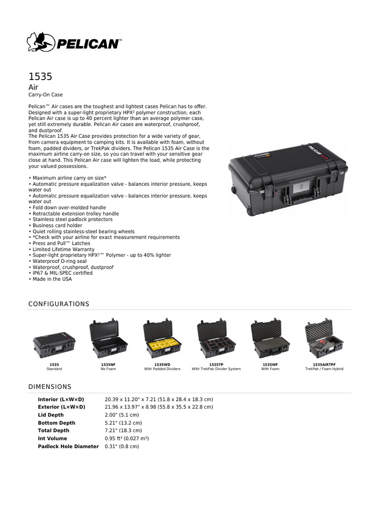 Pelican 1535 Air Carry-On Case Review | PDF