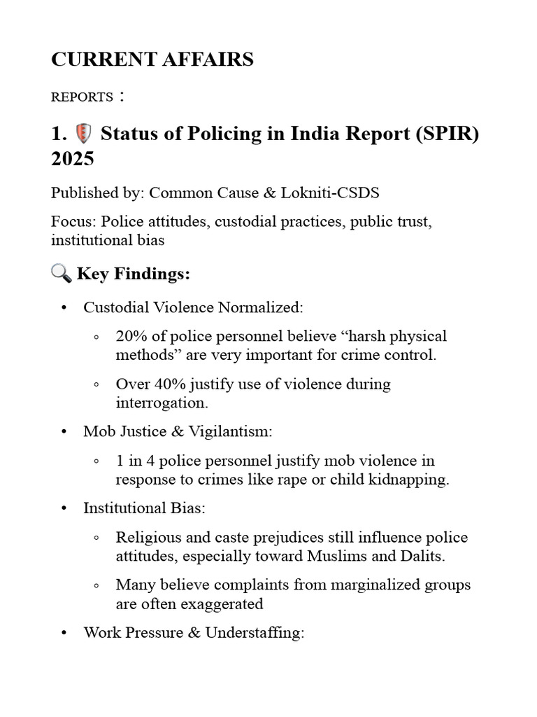 India 2025 Current Affairs Reports Summary | PDF | Malnutrition ...