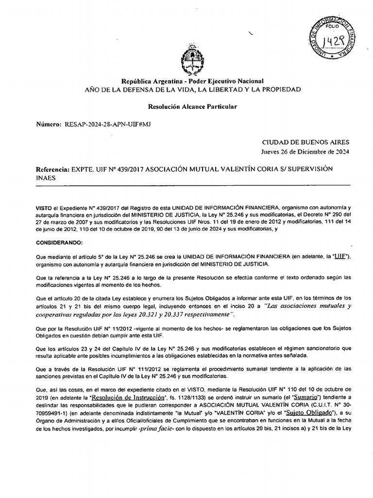 Resap 2024 28 Apn Uifmj Valentin Coria | PDF | Auditoría | Justicia