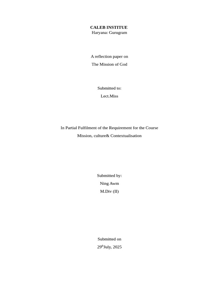 Reflection on God's Mission in Context | PDF