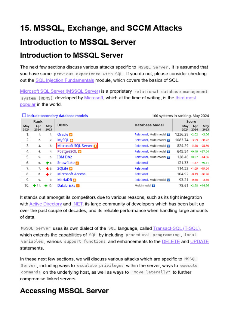 MSSQL Server Attack Techniques | PDF | Microsoft Sql Server | Windows ...