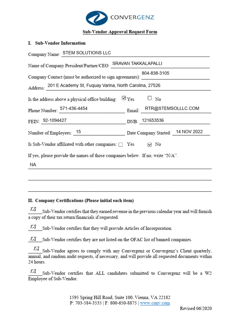 Capone Sub-Vendor Approval Request Form | PDF | Business | Private Law