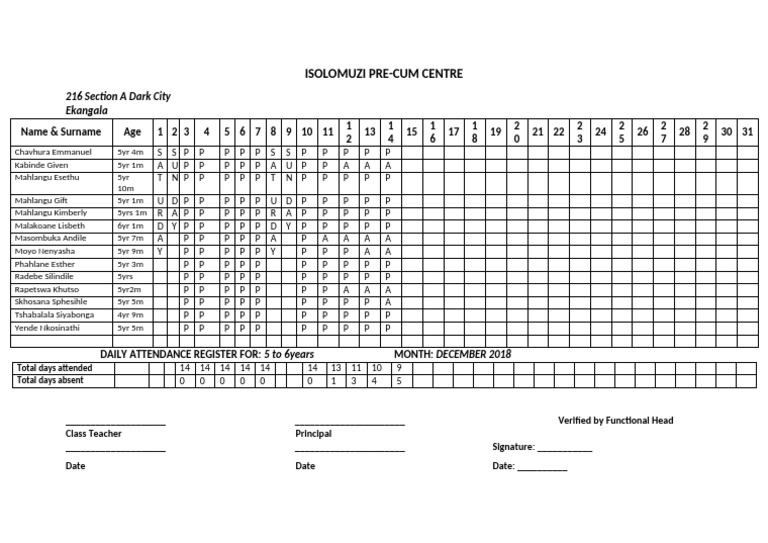 Daily Attendance Register for Kids | PDF