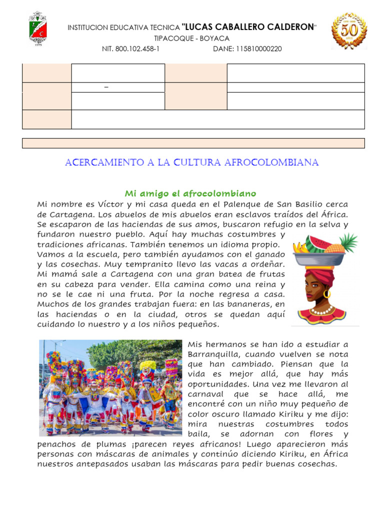 Taller de Afrocolombianidad para Nios | PDF