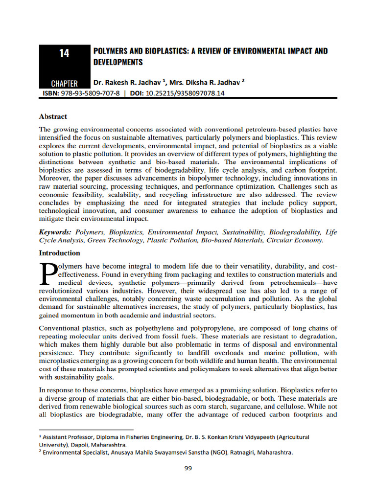 Book Chapter 14-Polymers and Bioplastics - May 2025 | PDF