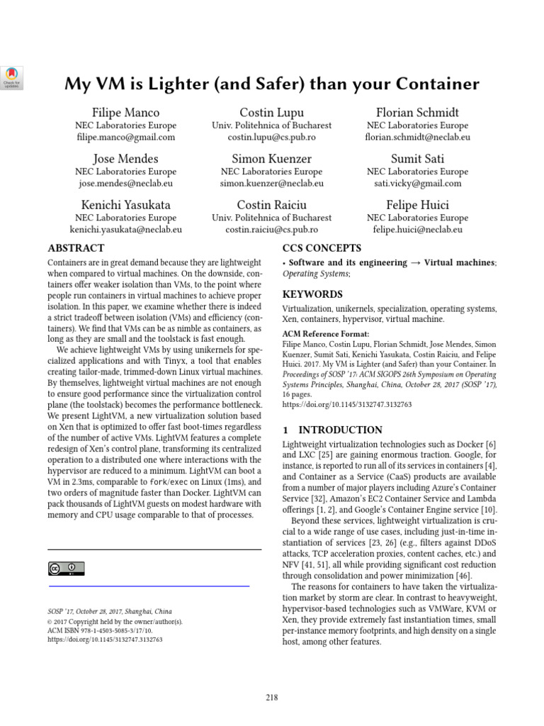 Lightweight VMs: Fast and Secure Virtualization | PDF | Virtual Machine ...