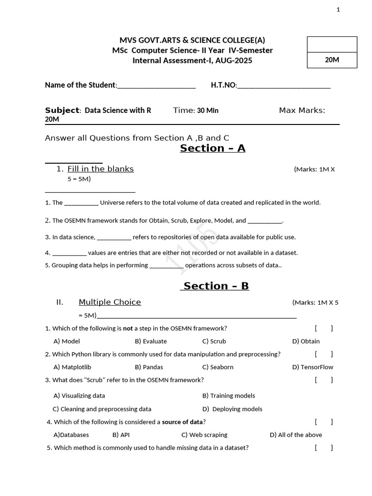 Data Science With R Internal 1 | PDF | Computing | Data