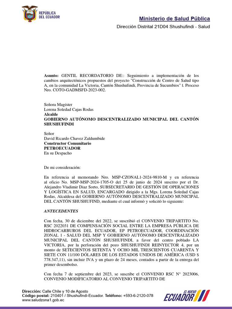 Ministerio de Salud Pública: Asunto | PDF
