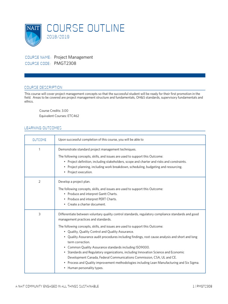 NAIT Project Management Course Overview | PDF | Project Management ...