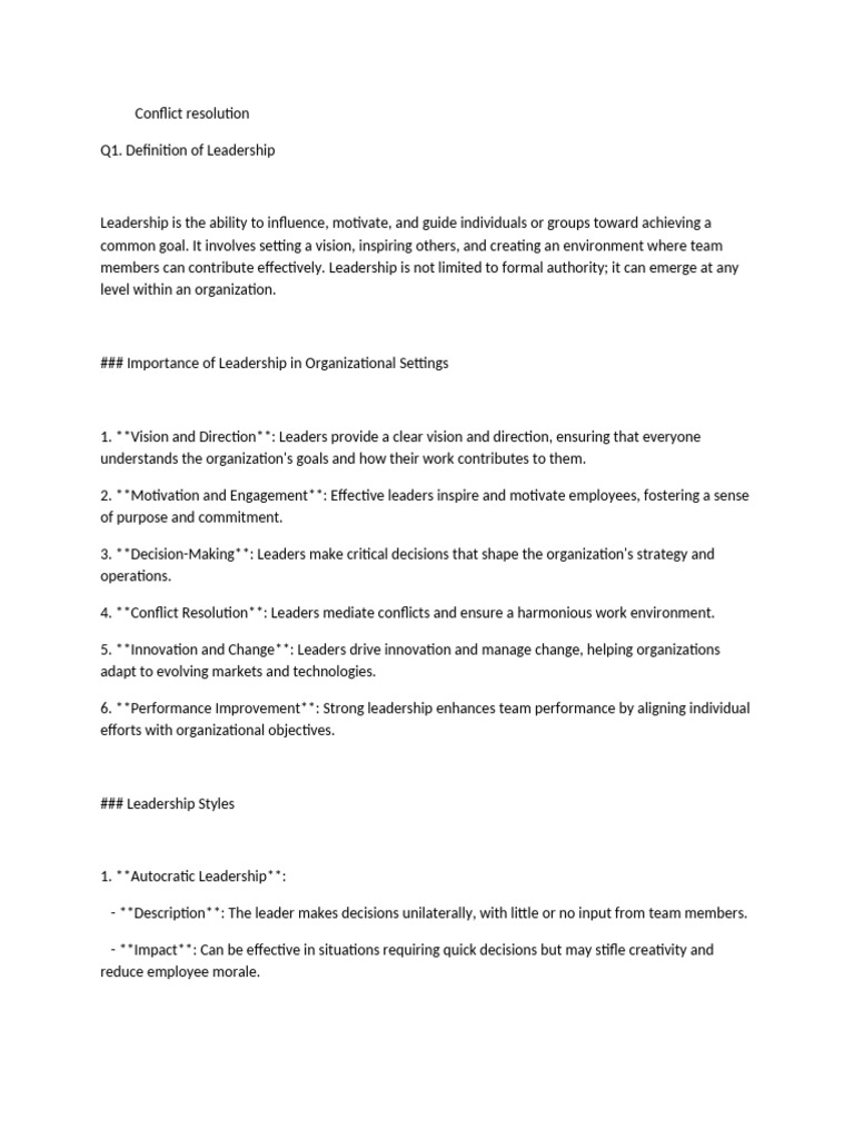 Conflict Resolution Answer Sheet | PDF | Leadership | Motivational