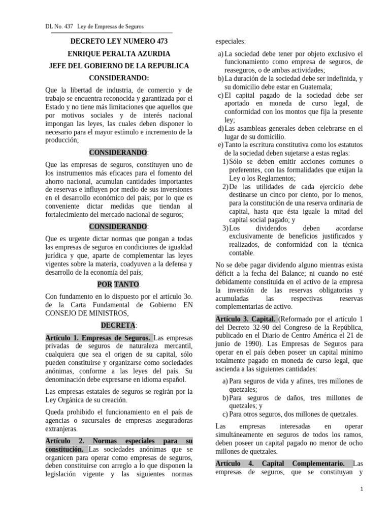 Ley de Empresas de Seguros en Guatemala | PDF | Póliza de seguros | Seguro