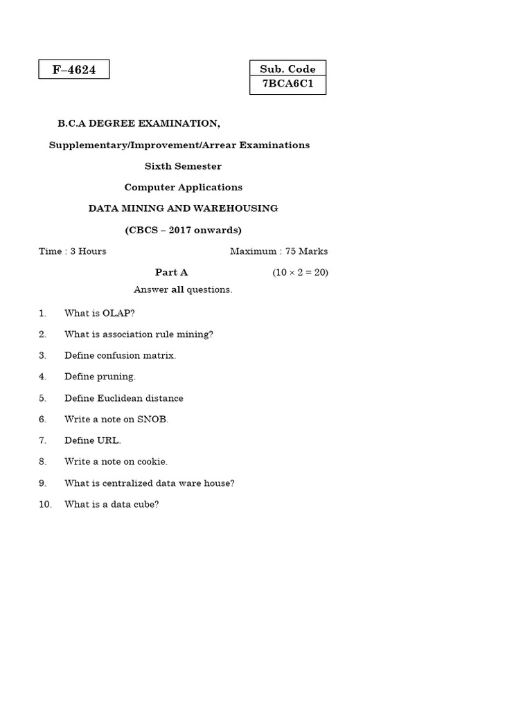 Data Mining and Warehousing Exam Guide | PDF | Java Script | Pointer ...