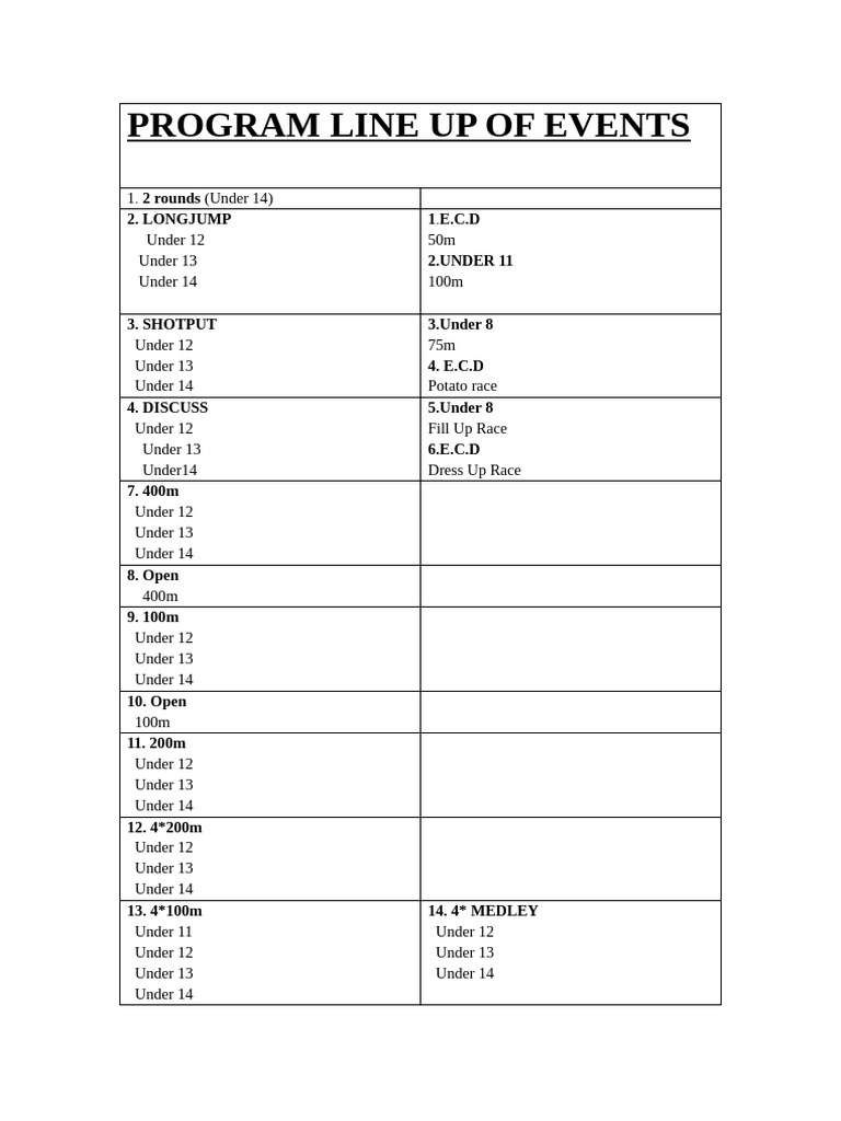 Youth Sports Event Program Schedule | PDF
