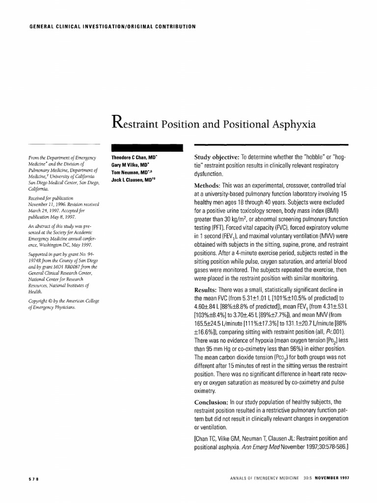 Restraint Position and Respiratory Impact | PDF | Medical Specialties ...