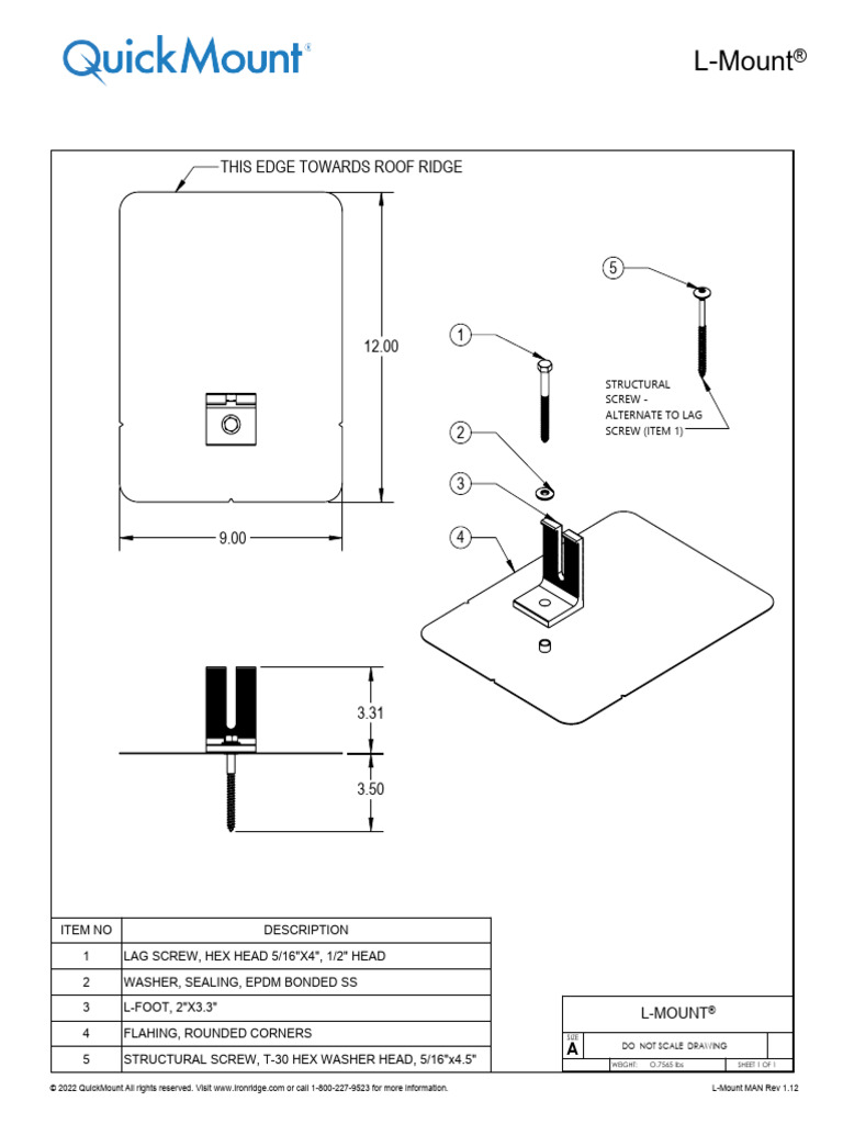 Ironridge L-Mount Installation Guide | PDF | Screw