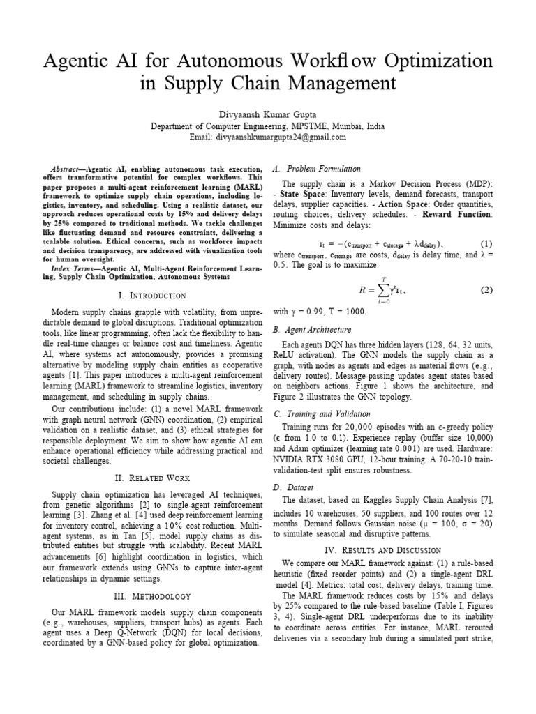 Agentic Ai For Autonomous Workflow Optimizations | PDF | Supply Chain ...