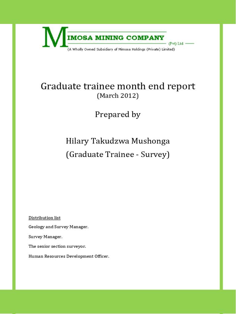 Mimosa Mine Graduate Trainee Report | PDF | Surveying
