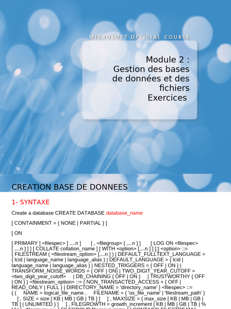 Création et gestion de bases de données SQL | PDF | Microsoft SQL ...